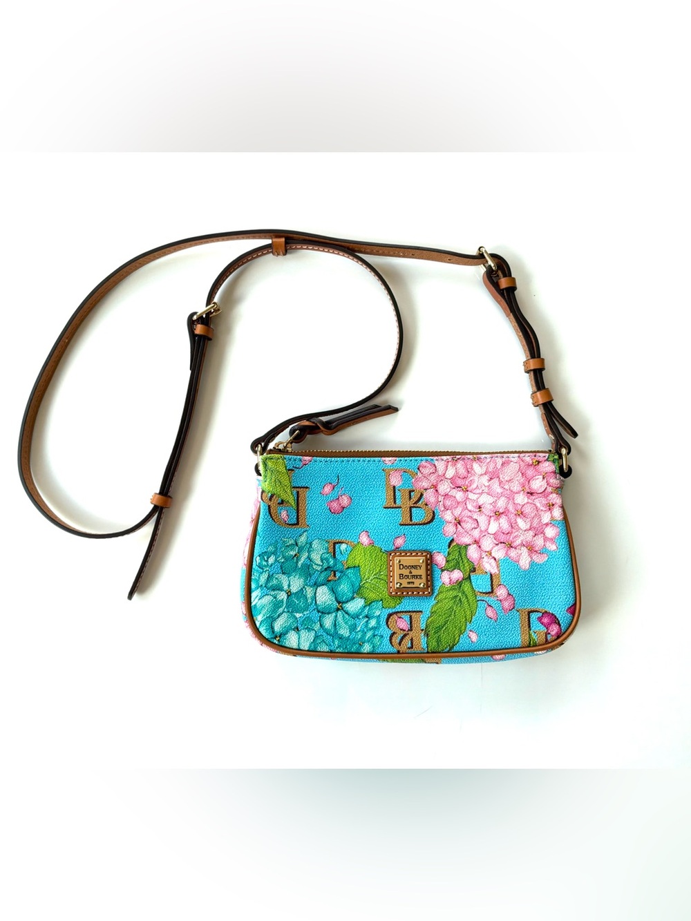 Dooney & Bourke Hydrangea Basketweave Crossbody Pouchette in Sky Blue. K0892215 - Picture 1 of 10